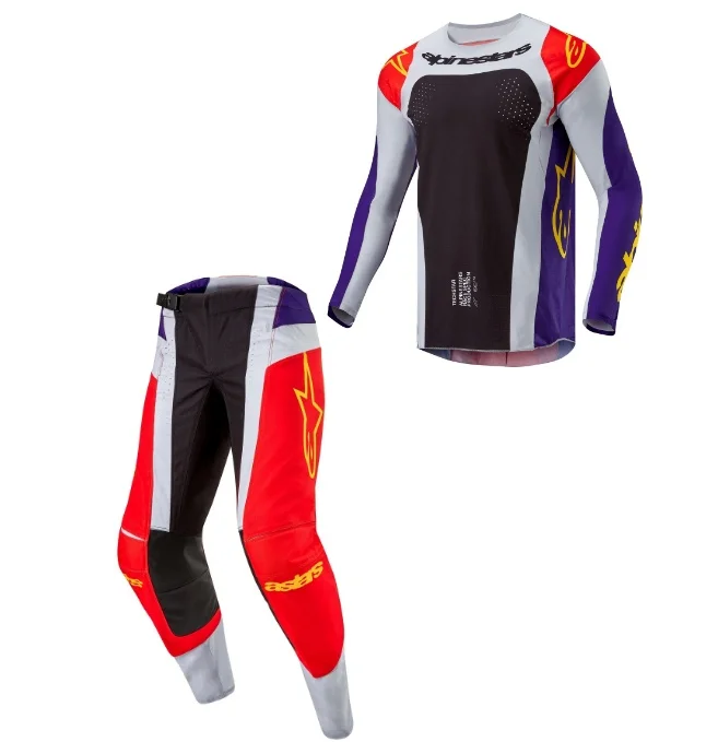 Conjunto Alpinestars Techstar Ocuri 24 Laranja/Roxo/Preto